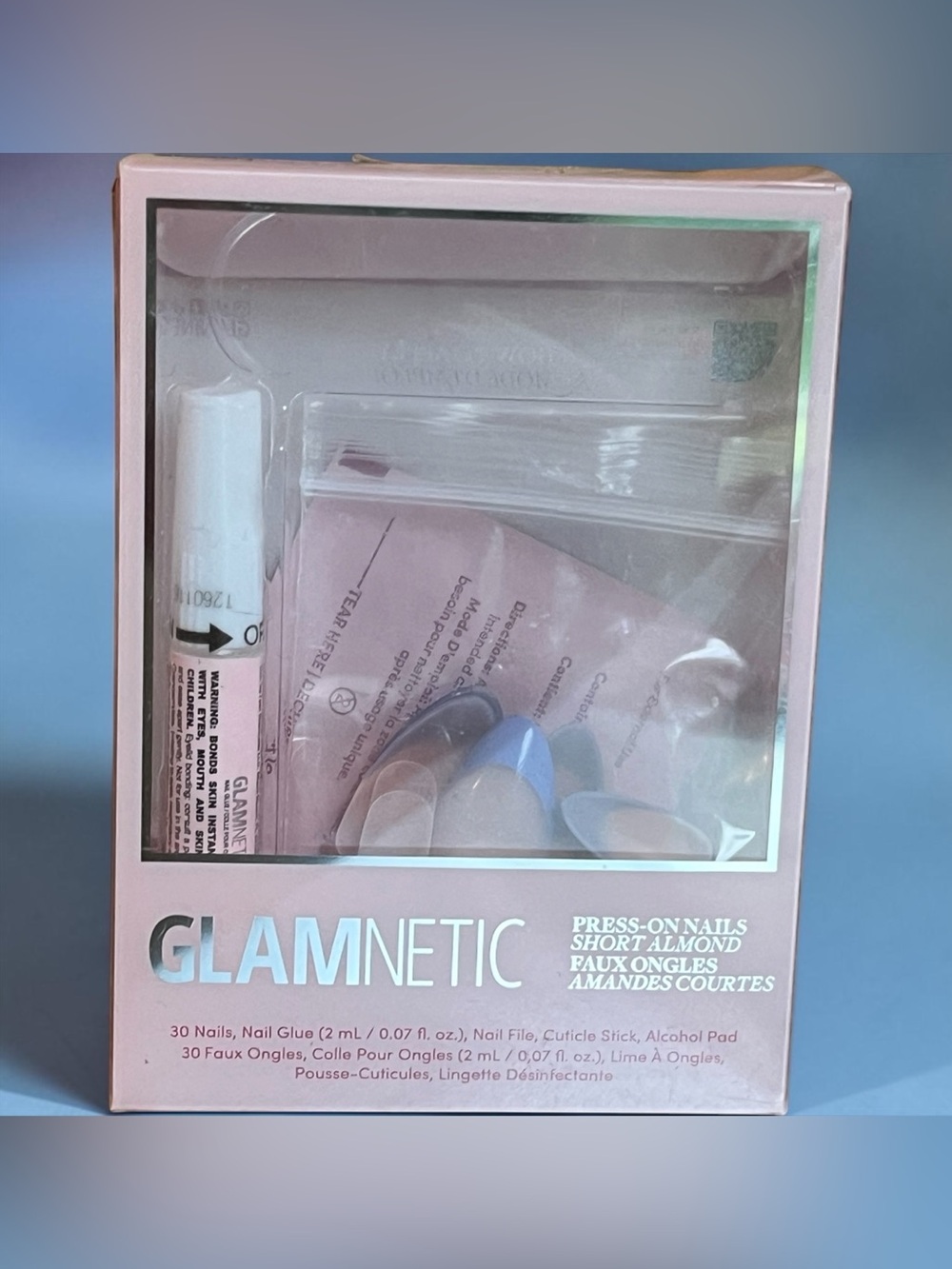 GLAMnetic 2 incomplete sets Short Almond Press-On Nails – French lilac & Ma damn